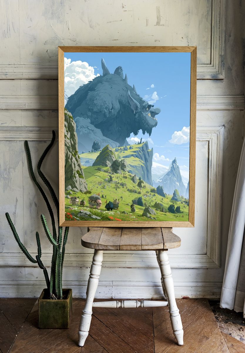 Giant Mountain Beast Digital Art Poster. room preview