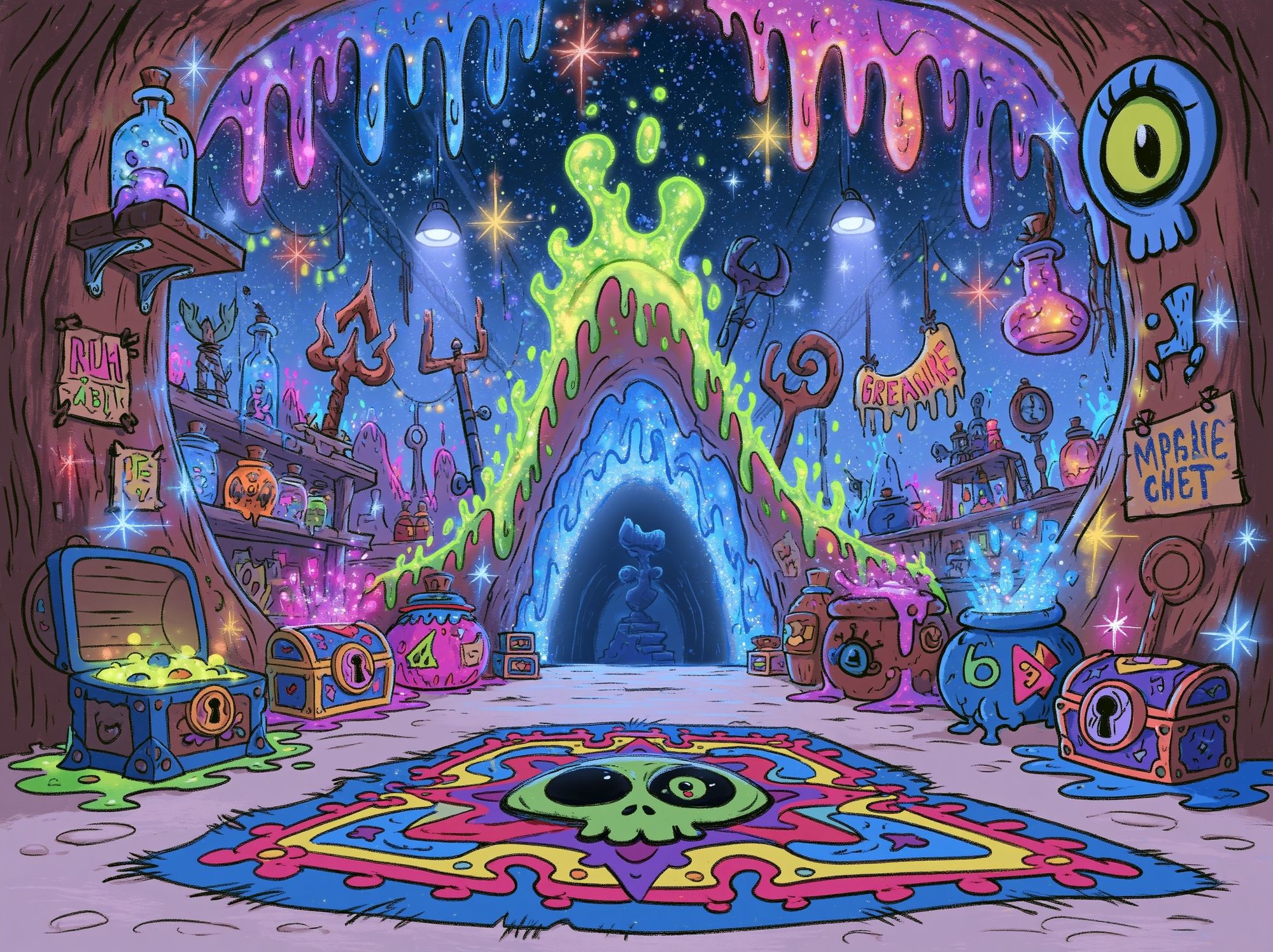 Neon Alchemy Cave Illustration Poster. poster detail