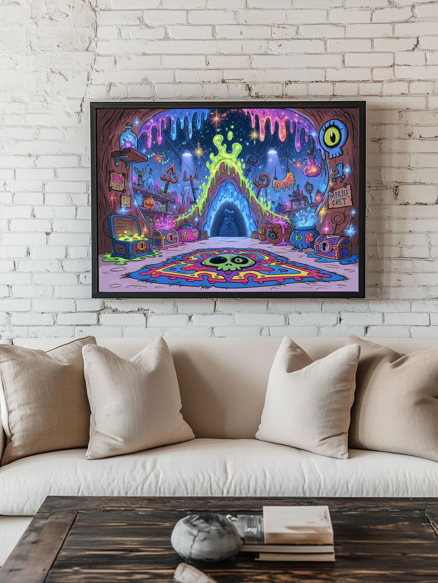 Neon Alchemy Cave Illustration Poster. — room view 1