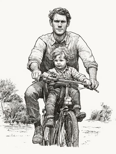 Father and Child Bicycle Sketch Poster. poster