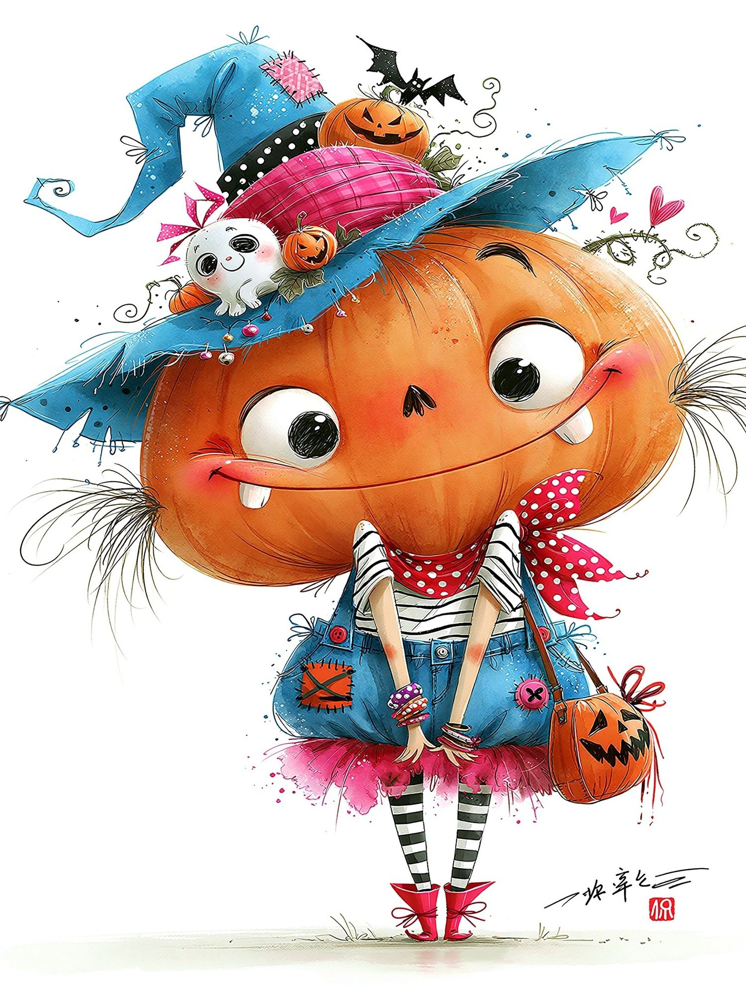Halloween Pumpkin Girl Illustration Poster. poster detail
