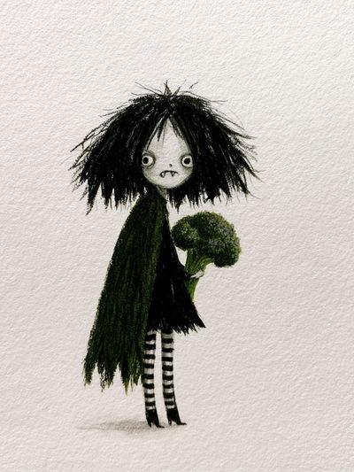 Gothic Girl with Broccoli Illustration Poster. poster