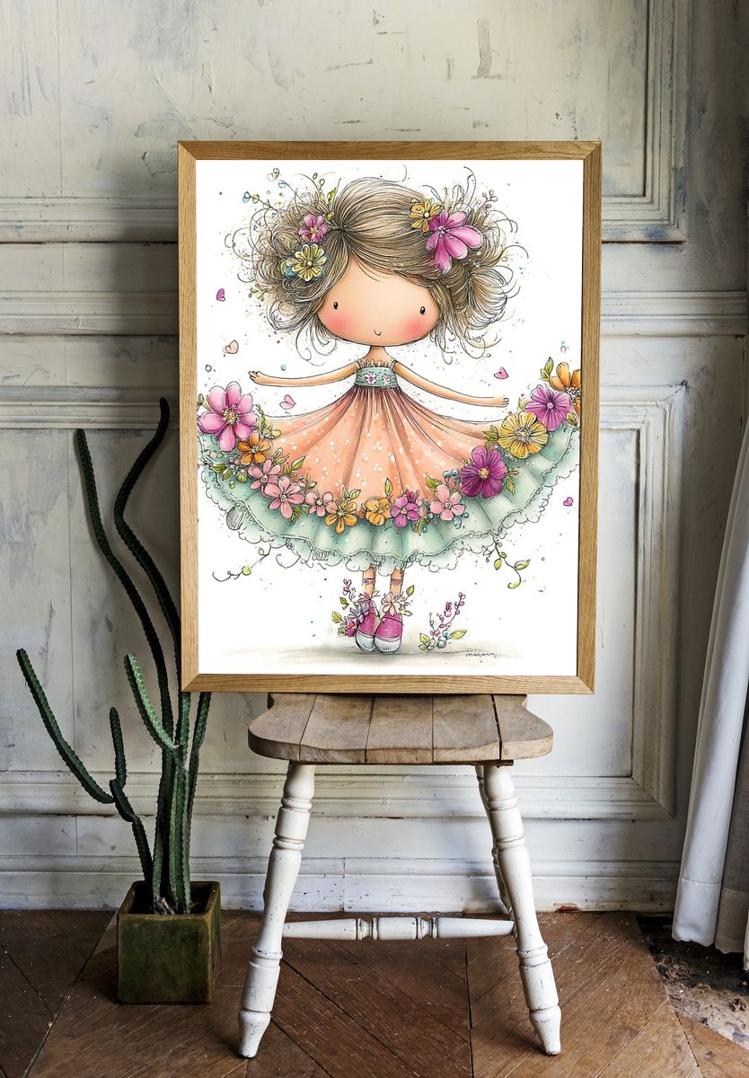 Floral Doll Illustration Poster. room preview