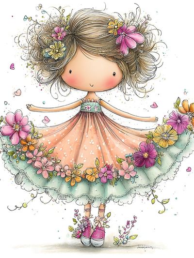 Floral Doll Illustration Poster. poster print