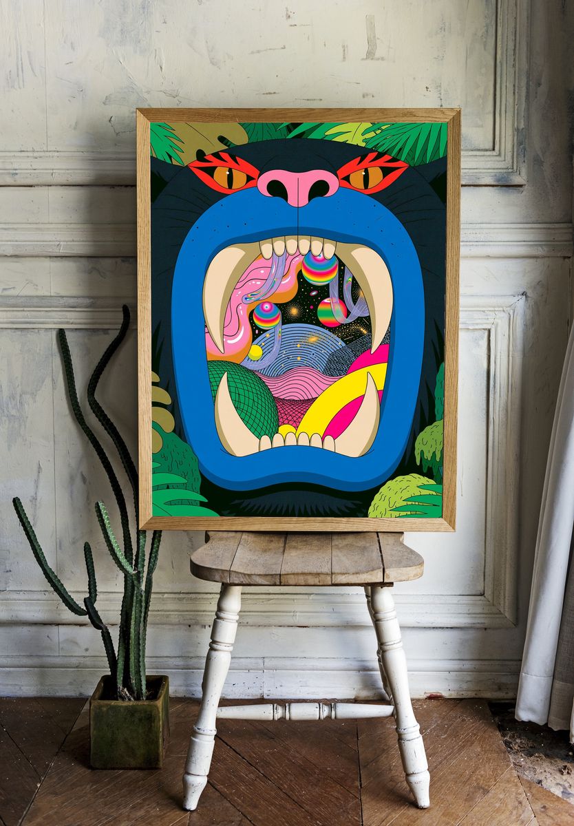 Psychedelic Gorilla Jungle Poster. room preview