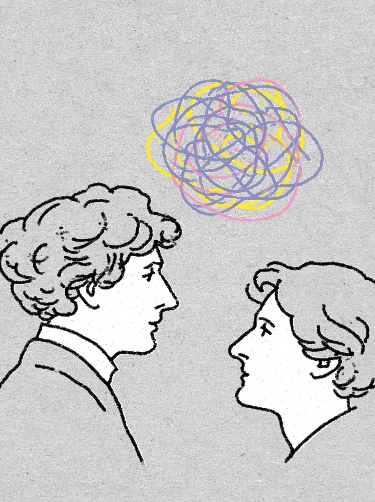 Two Faces Scribble Illustration Poster. poster detail