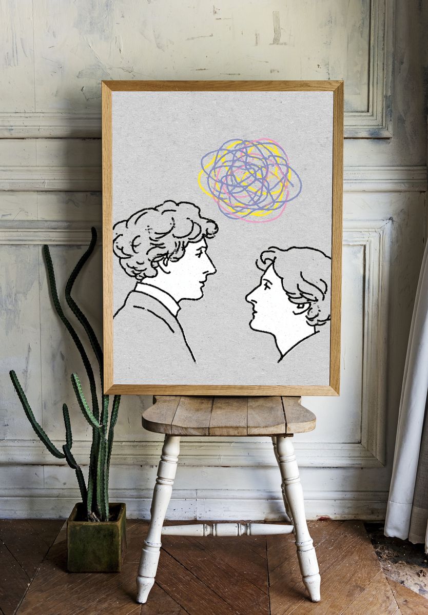 Two Faces Scribble Illustration Poster. room preview