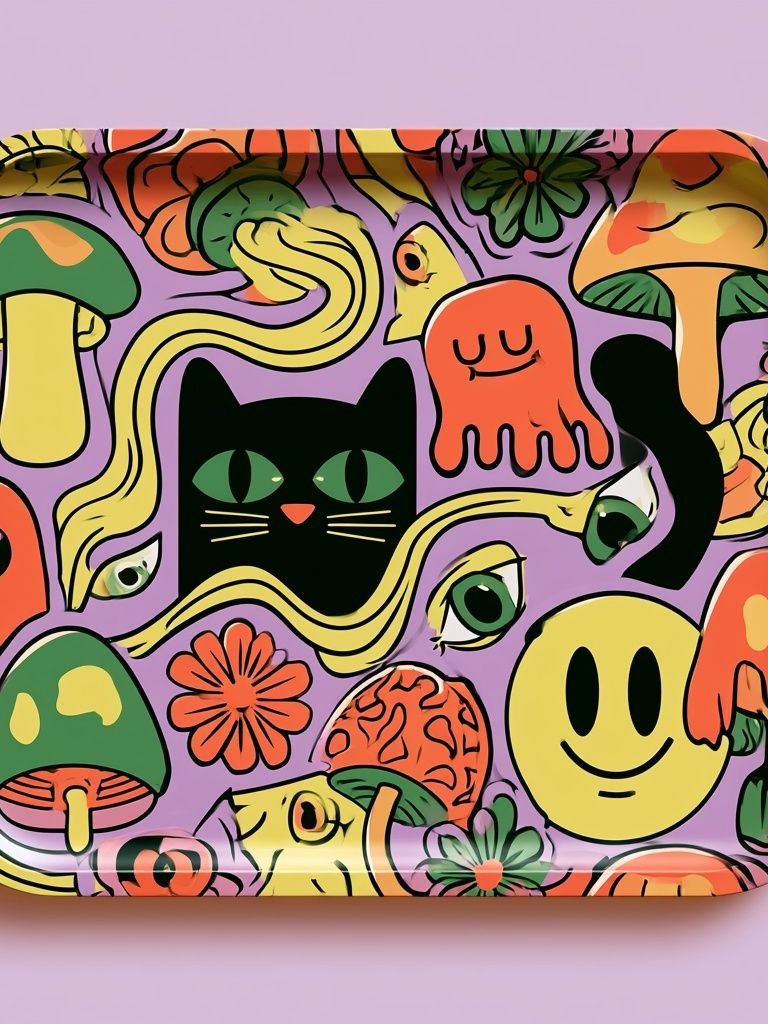 Whimsical Mushroom Cat Illustration Poster. poster — illustration art