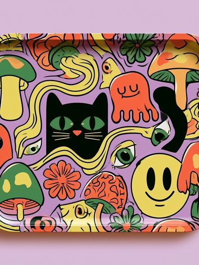 Whimsical Mushroom Cat Illustration Poster. poster