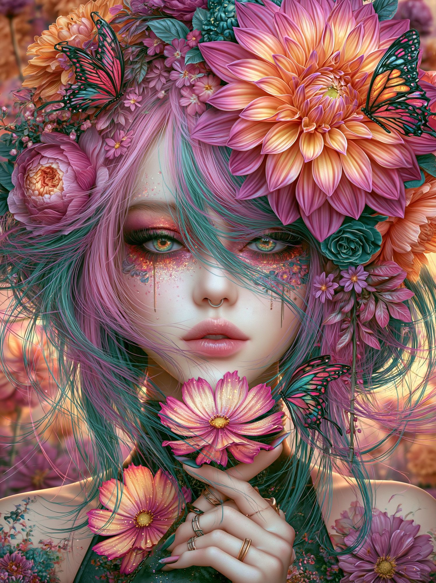 Floral Fantasy Portrait Print. poster — illustration art