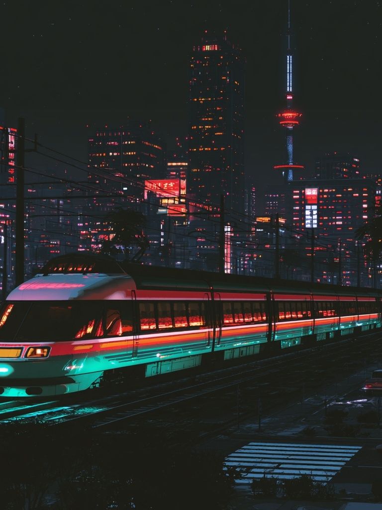Neon City Train — Illustration Print. poster detail