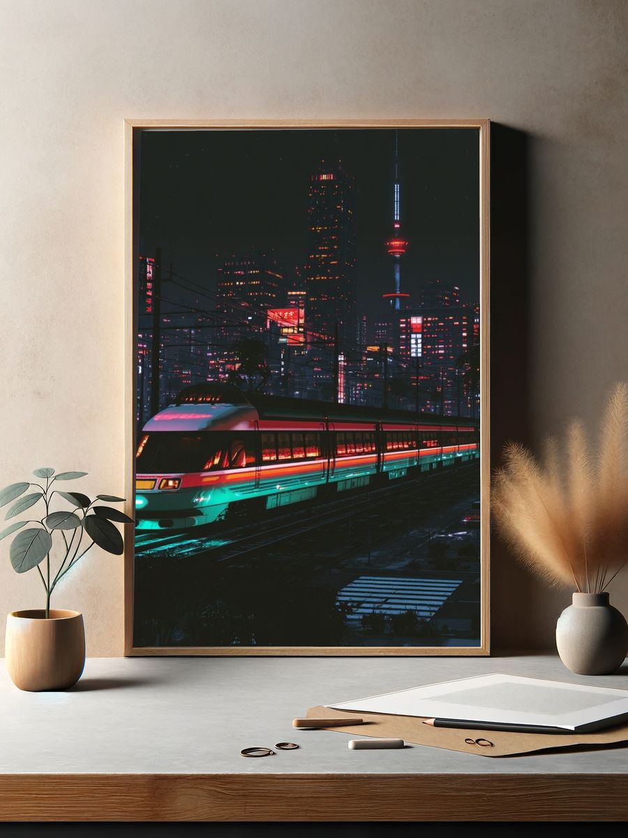 Neon City Train — Illustration Print. — room view 2
