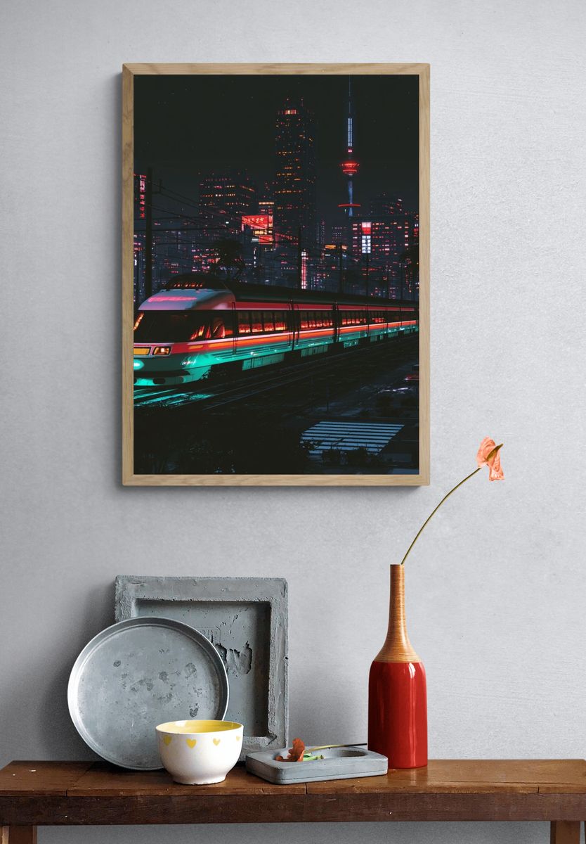 Neon City Train — Illustration Print. — room view 3