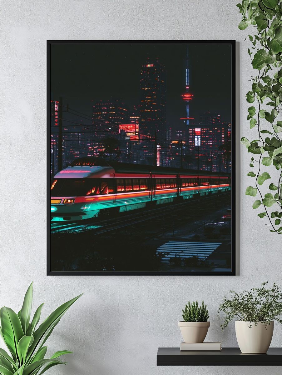 Neon City Train — Illustration Print. — room view 4