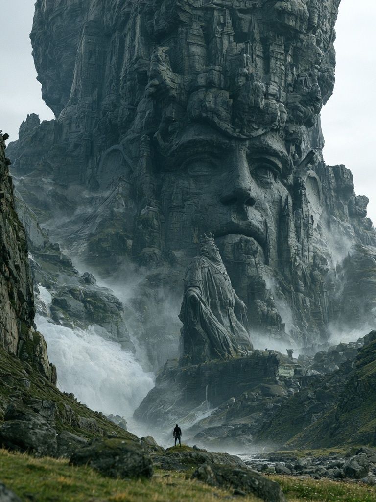 Misty Stone Giant Landscape Poster. poster — illustration art