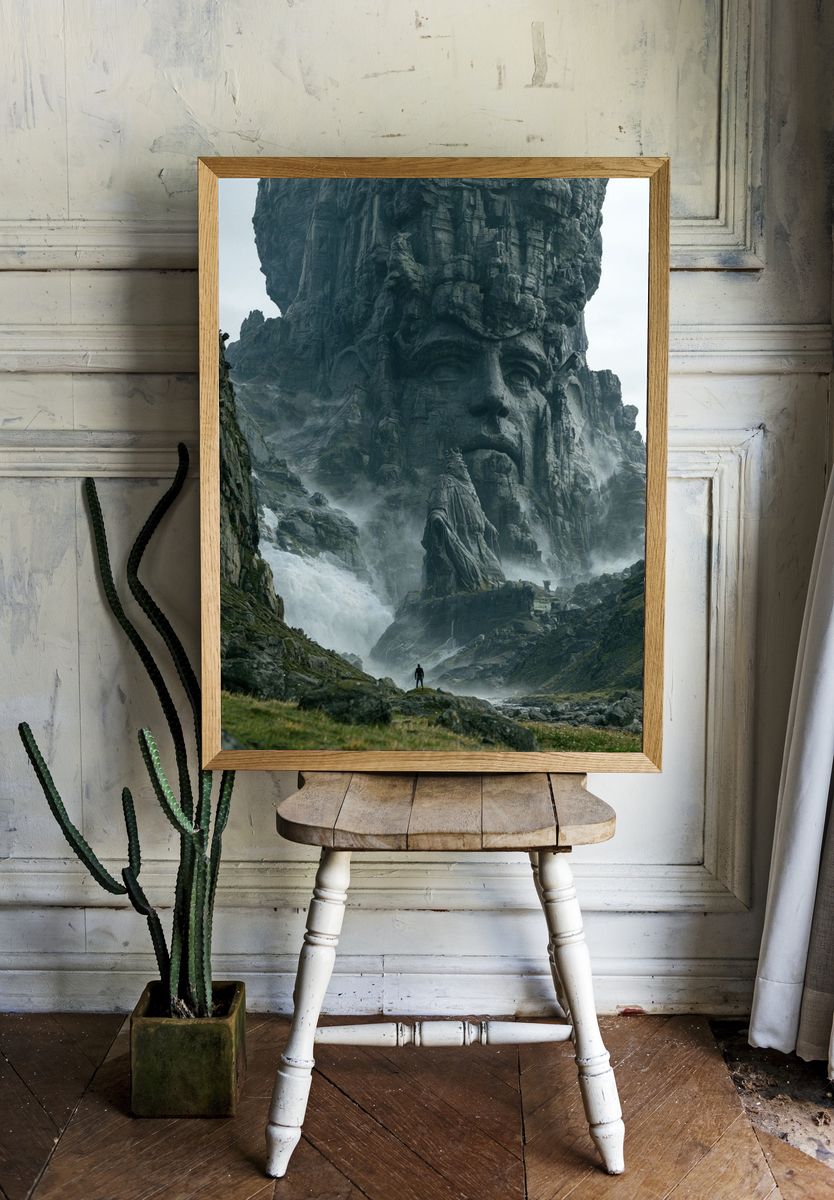 Misty Stone Giant Landscape Poster. room preview