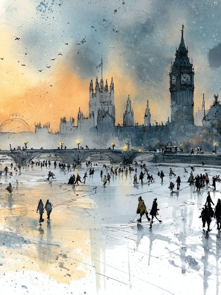 London Ice Rink Watercolor Print. poster — illustration art