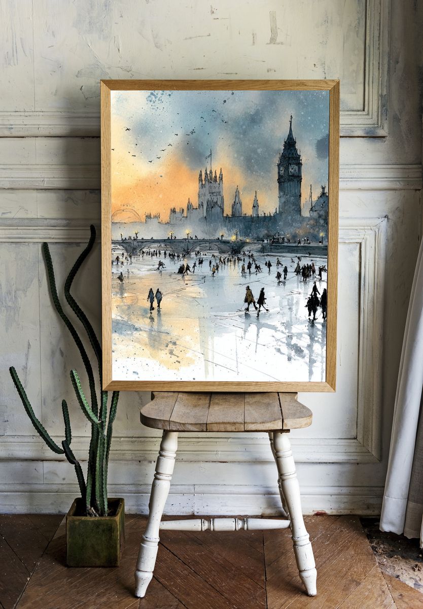 London Ice Rink Watercolor Print. room preview
