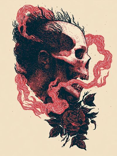 Skull and Rose Ink Print. poster print