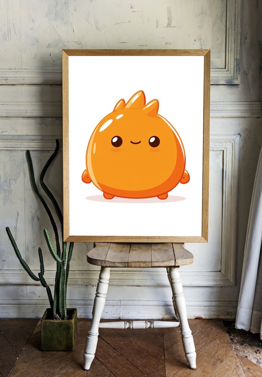 Cute Orange Character Illustration Poster. — room view 1