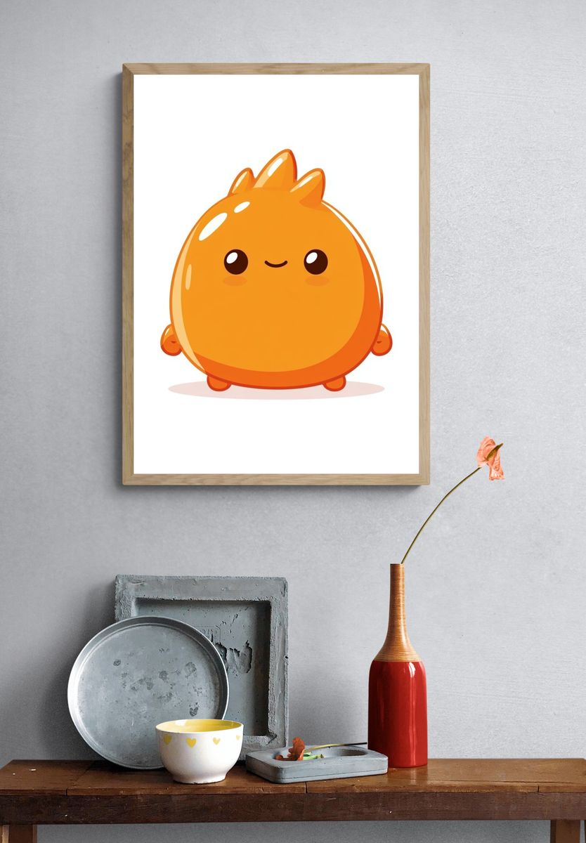Cute Orange Character Illustration Poster. — room view 3