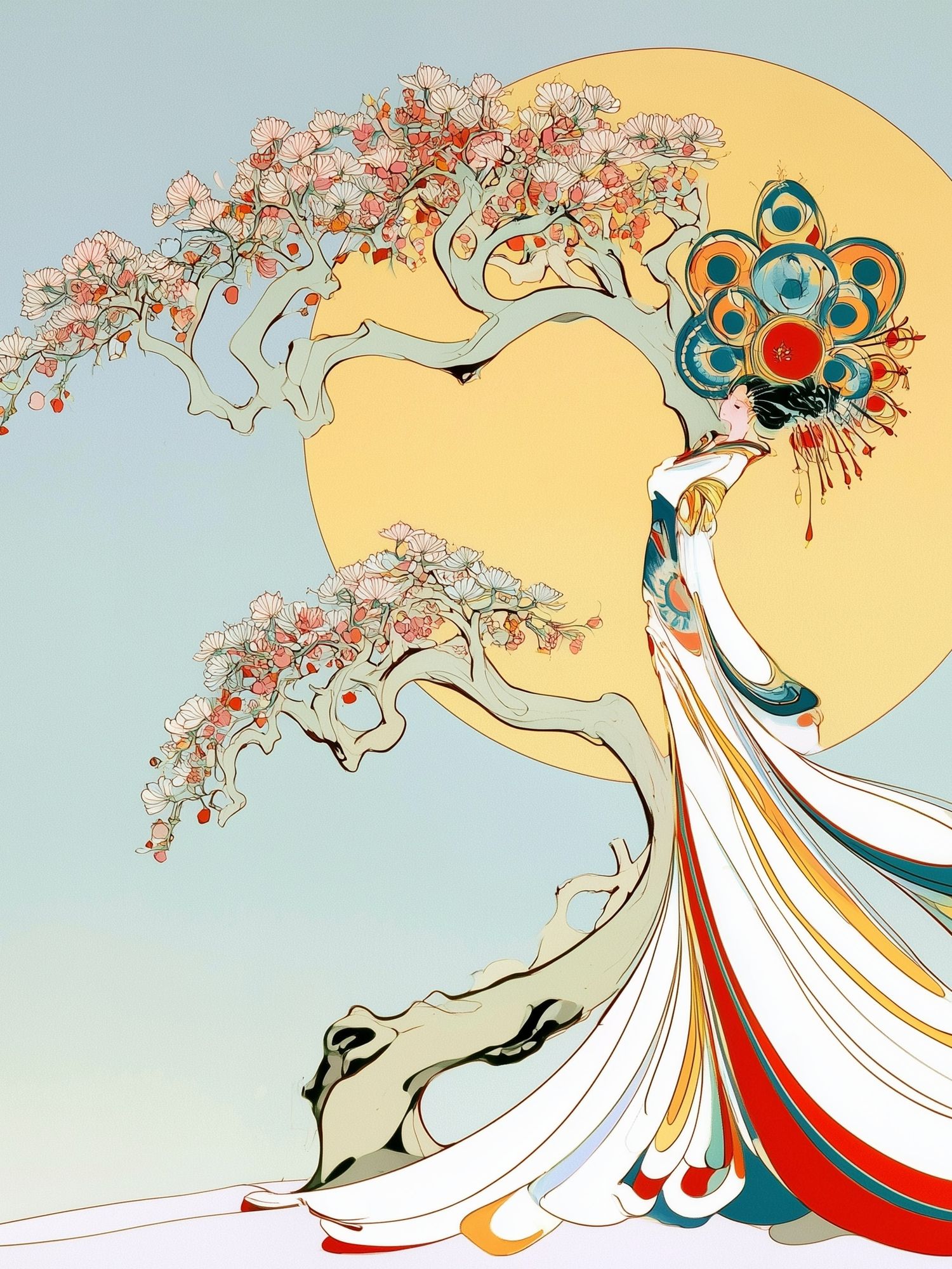 Cherry Blossom Geisha Illustration Poster. poster detail
