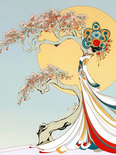 Cherry Blossom Geisha Illustration Poster. poster