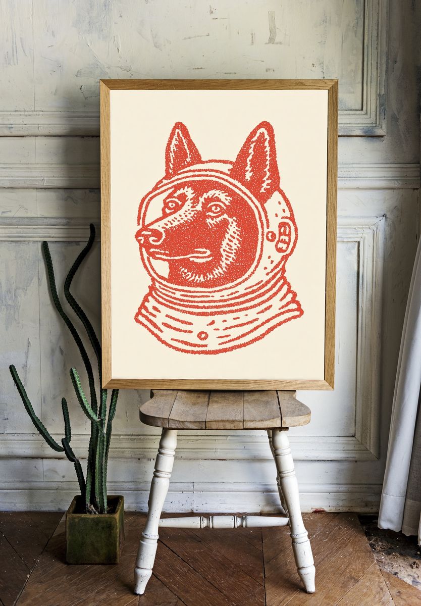 Astronaut Dog Illustration Poster. room preview