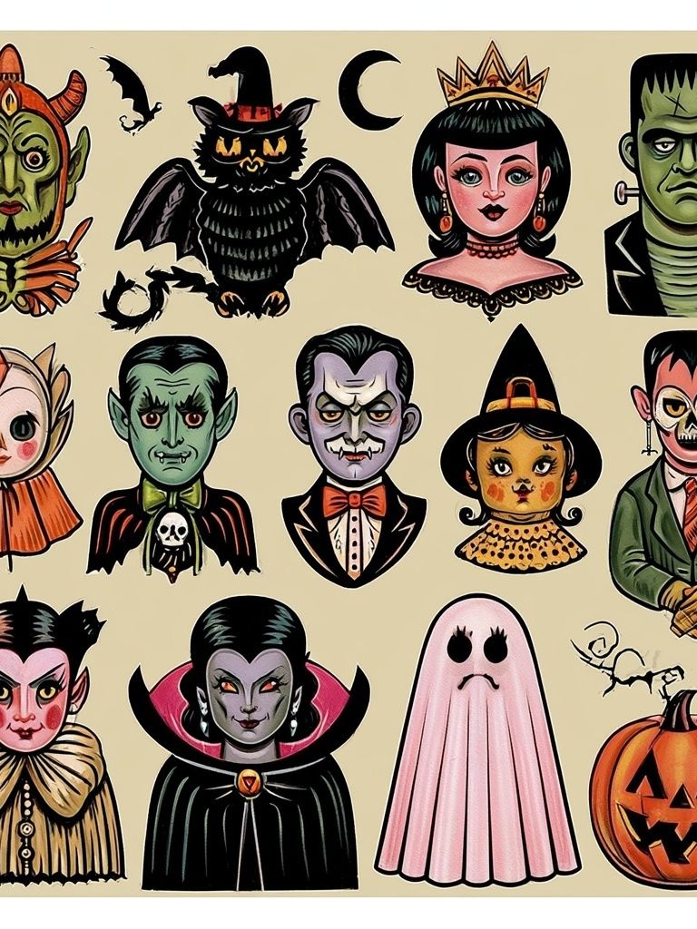 Halloween Monster Characters Illustration Poster. poster detail