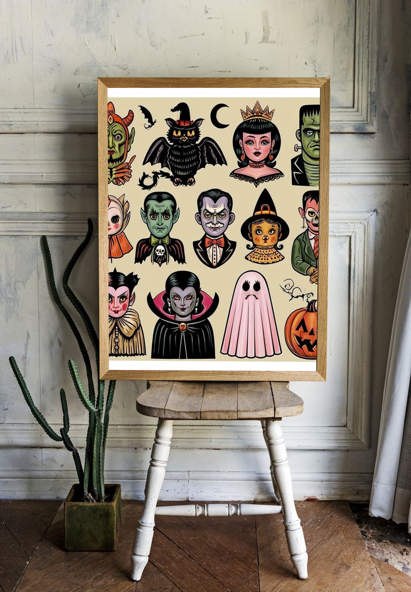 Halloween Monster Characters Illustration Poster. — room view 1
