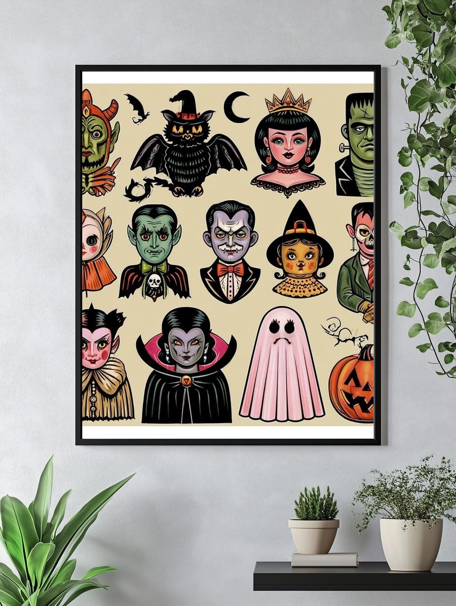 Halloween Monster Characters Illustration Poster. — room view 4