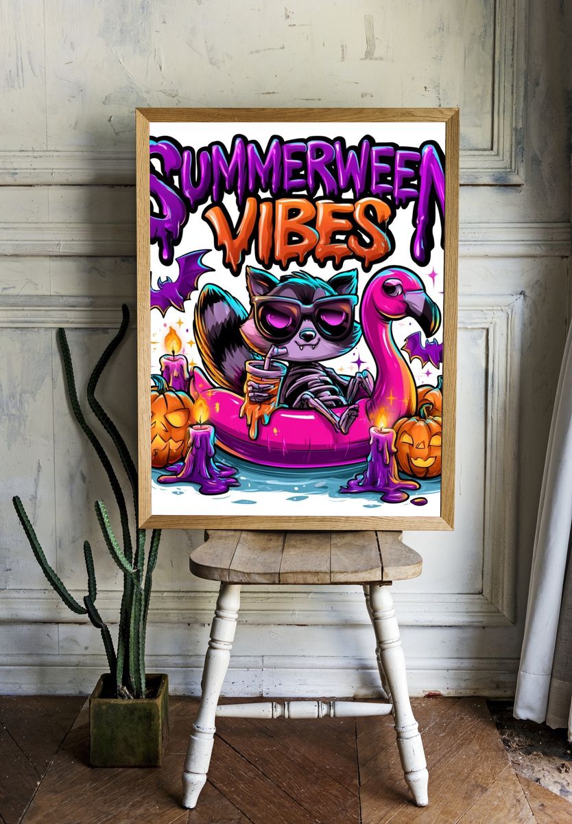 Summerween Vibes Cartoon Poster. — room view 1