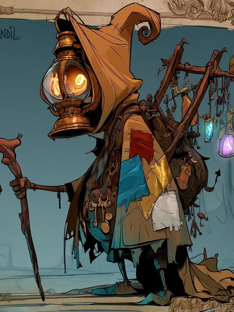 Candle Lantern Hooded Figure Illustration Poster. poster detail