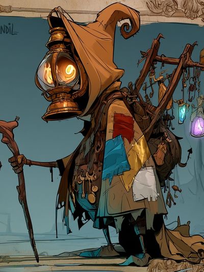 Candle Lantern Hooded Figure Illustration Poster. poster