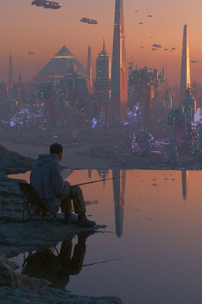 Futuristic City Sunset Poster. poster