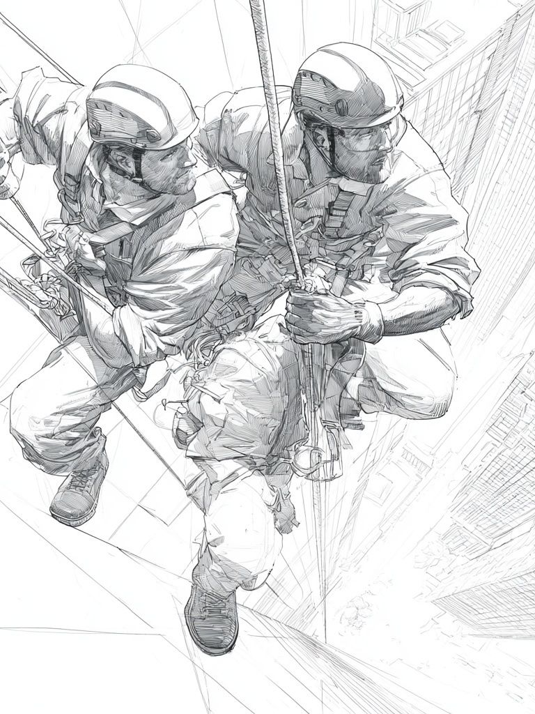 Skyscraper Rope Rescue Illustration Poster. poster detail