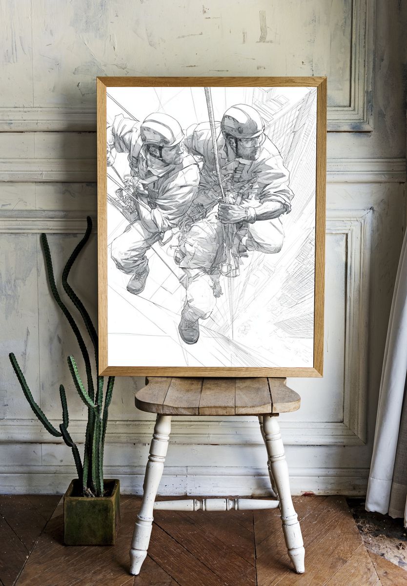 Skyscraper Rope Rescue Illustration Poster. room preview