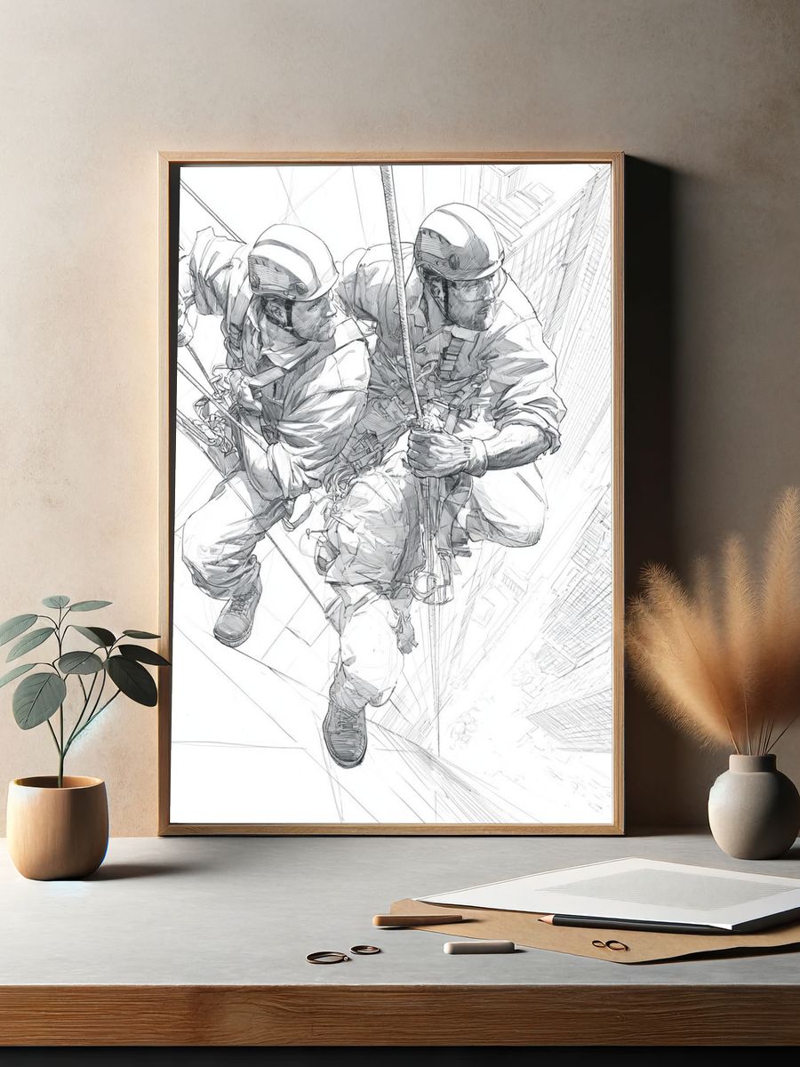 Skyscraper Rope Rescue Illustration Poster. — room view 2