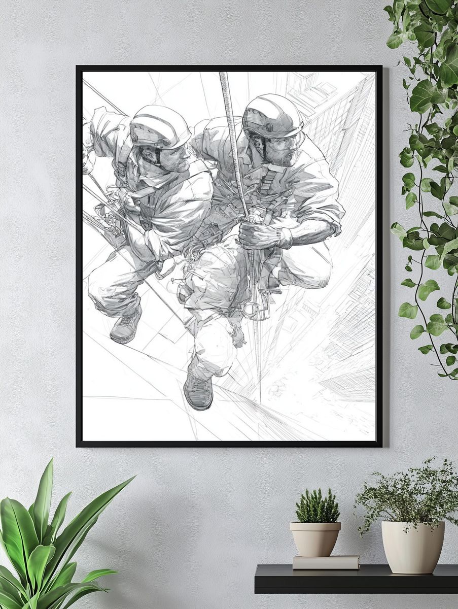 Skyscraper Rope Rescue Illustration Poster. — room view 4