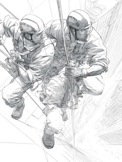 Skyscraper Rope Rescue Illustration Poster. poster