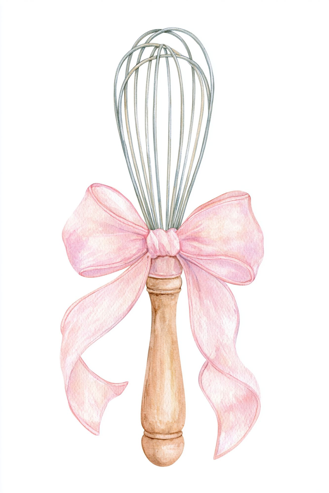Pink Bow Whisk Watercolor Print. poster — illustration art