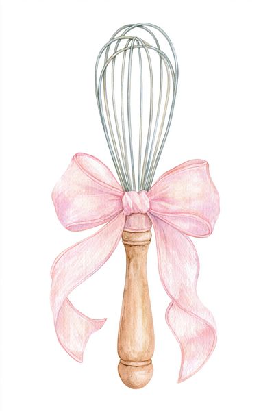 Pink Bow Whisk Watercolor Print. poster