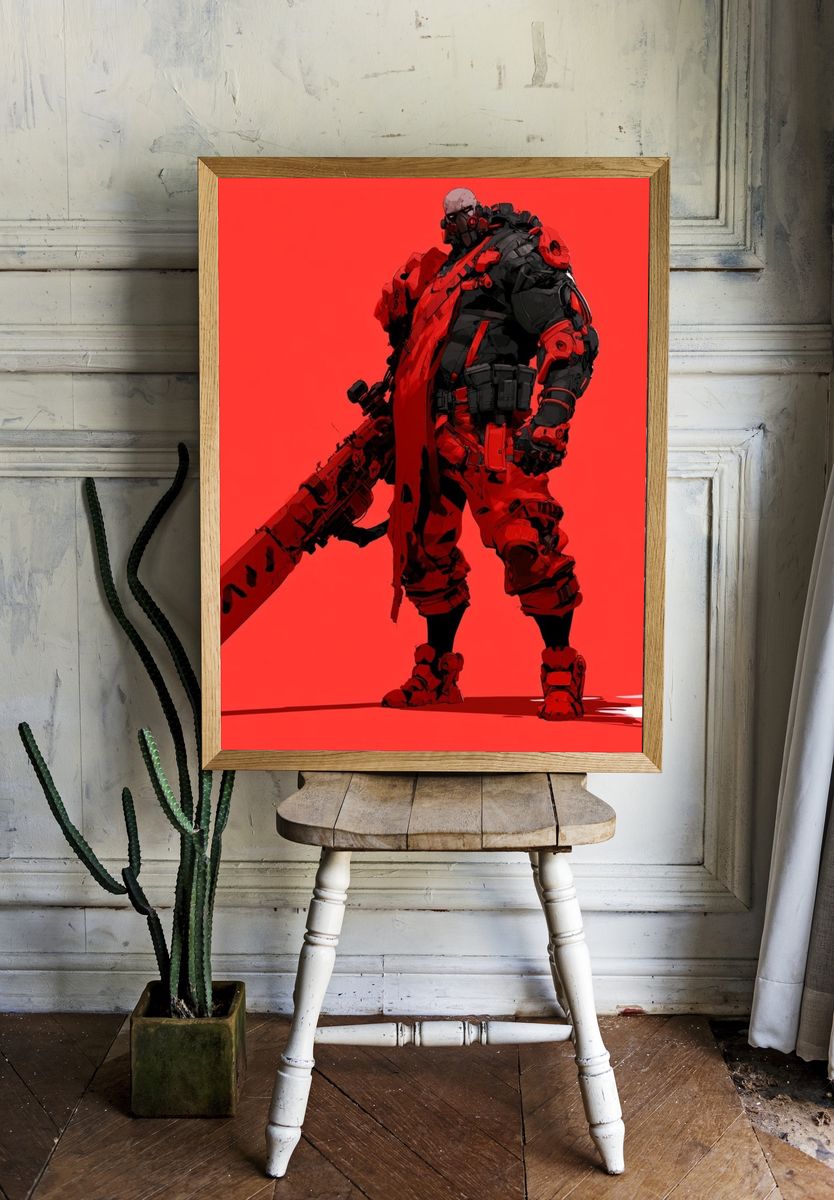 Red Cyberpunk Warrior Poster. — room view 1
