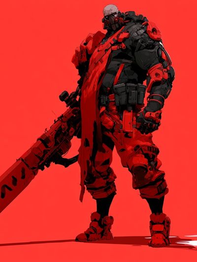 Red Cyberpunk Warrior Poster. poster
