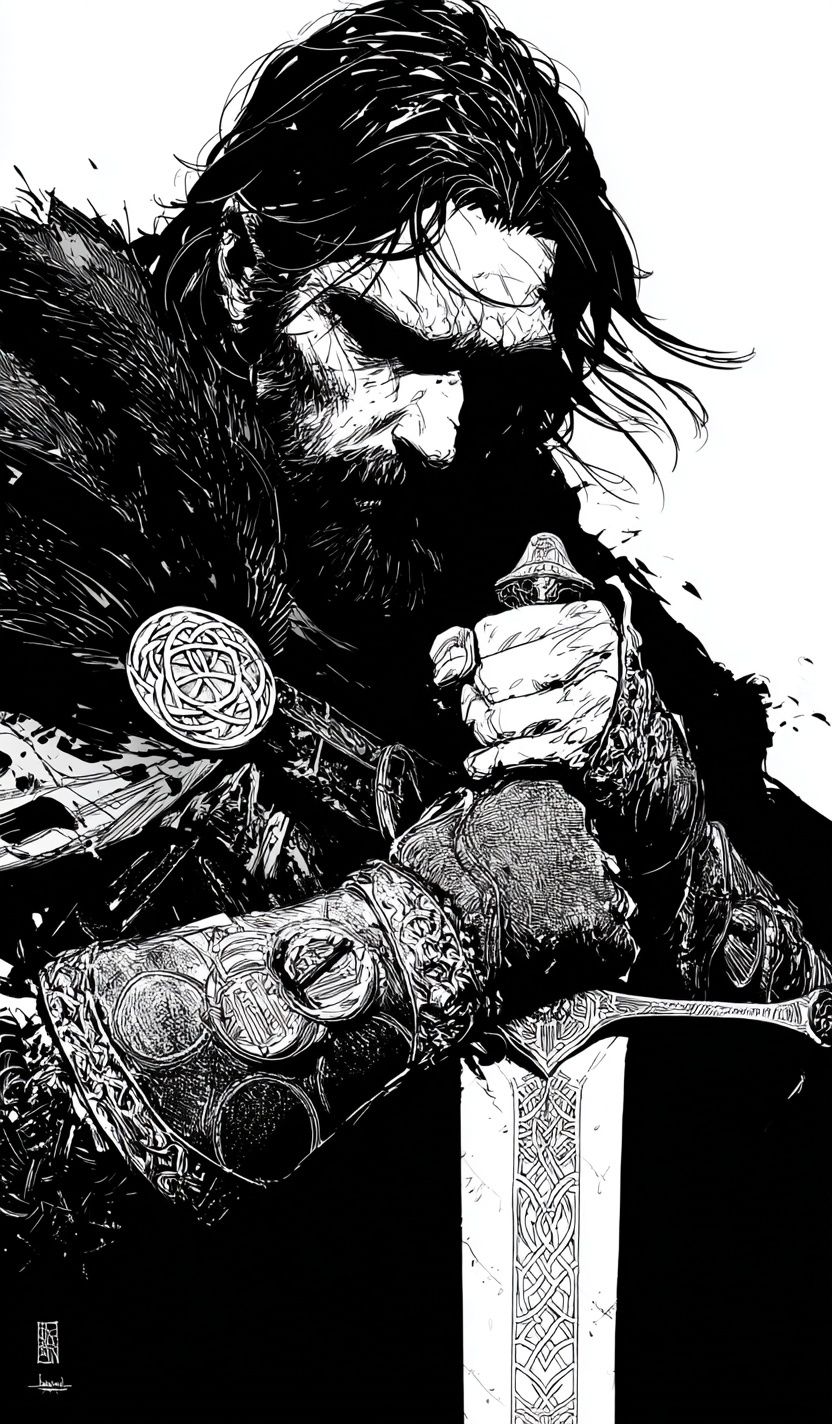 Viking Warrior Ink Poster. poster — illustration art
