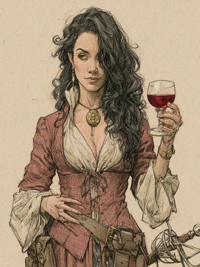 Pirate Woman with Wine Illustration Poster. poster