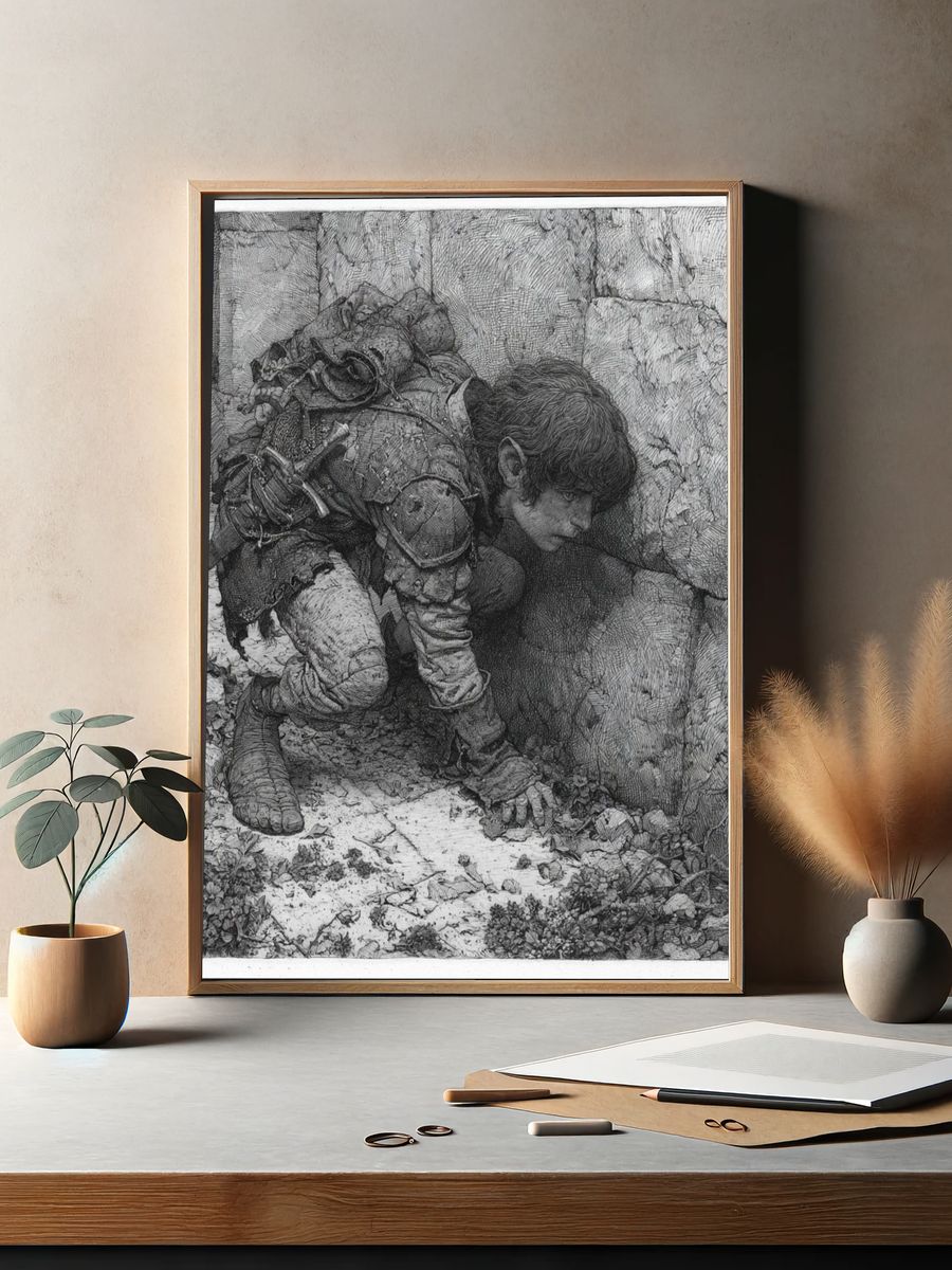 Crouching Scout Ink Print. — room view 2