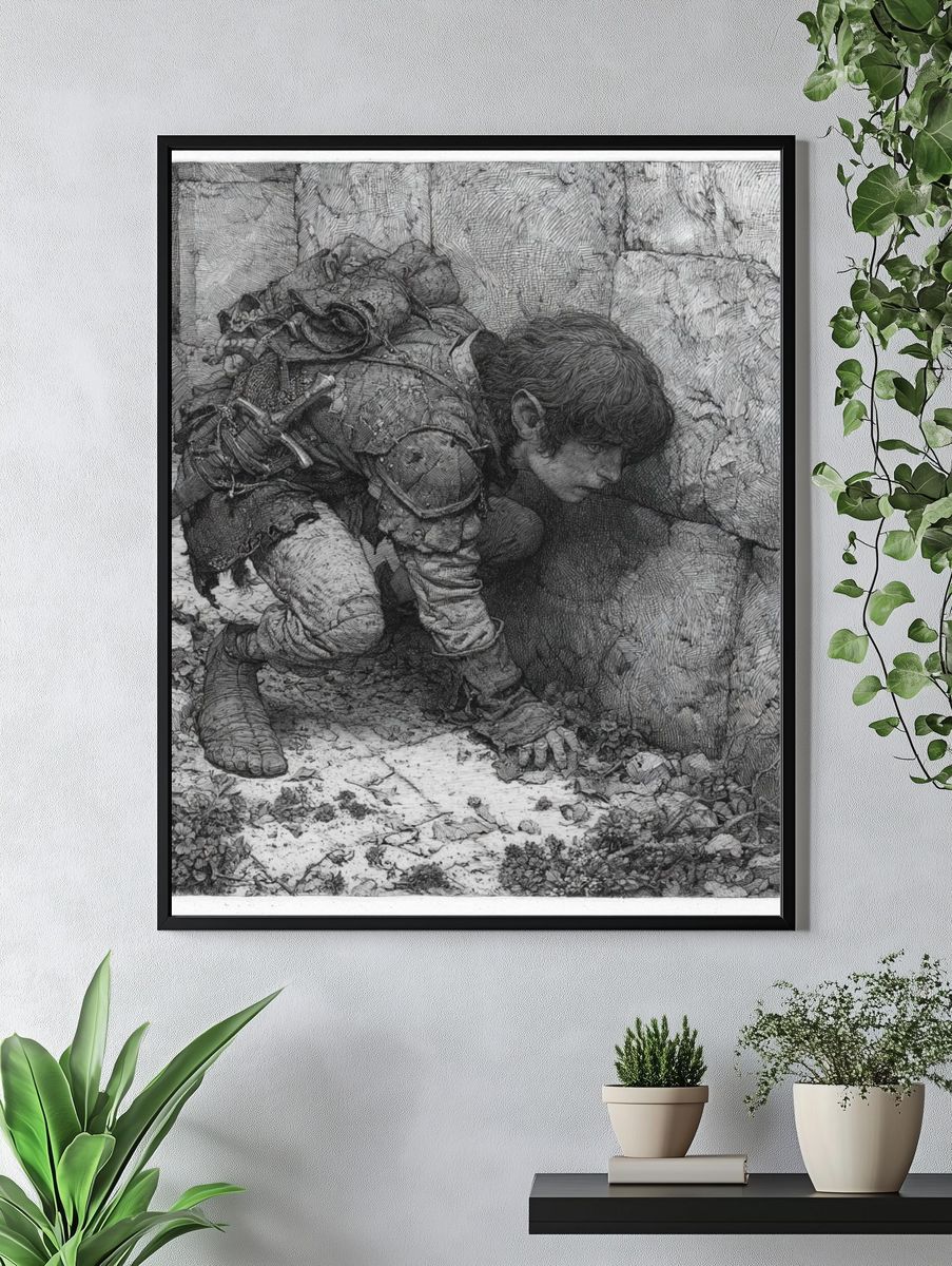 Crouching Scout Ink Print. — room view 4