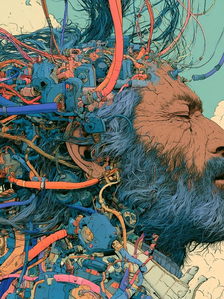 Surreal Bearded Man Digital Art Print. poster detail
