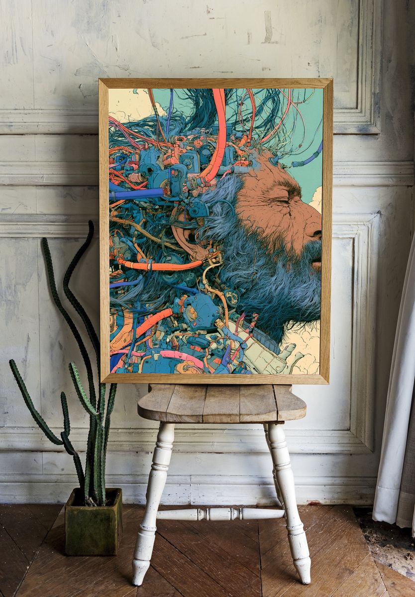 Surreal Bearded Man Digital Art Print. — room view 1
